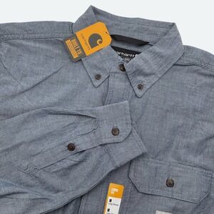 Carhartt Mens Chambray Long Sleeve Button‎ Down Shirt Loose Fit M Medium